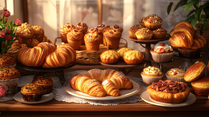 Delightful Bakery: Warm, Inviting Display of Freshly Baked Pastries