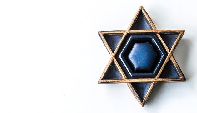 Star of David is a symbol of both Jewish identity and Judaism. Its shape is that of a hexagram, the compound of two equilateral triangles. Isolated on white background with copy space
