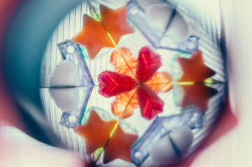 Colorful Kaleidoscope Reflection of Abstract Shapes and Geometric Patterns
