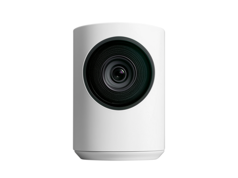 Close-up of a sleek white security camera designed for home surveillance needs.