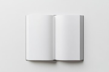A book is open to a blank page