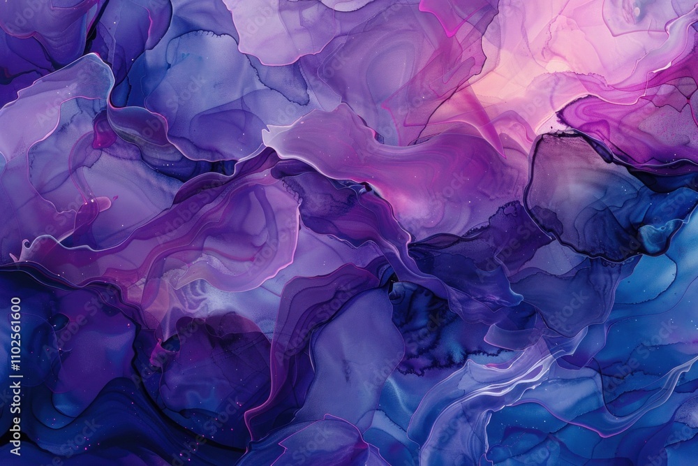 Poster blue and purple abstract background with flowing shapes, featuring soft gradients and ethereal textu