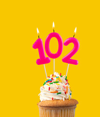 Pink candle and cupcake birthday card - Number 102