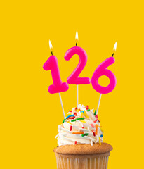 Pink candle and cupcake birthday card - Number 126