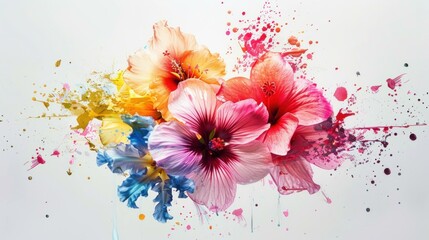 Beautiful watercolor flowers arrangement with vibrant colors, including pink, orange, and blue hues, showcasing artistic floral design.