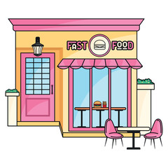 Fast food restaurant with outdoor seating, Vector