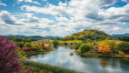 river and trees and hills