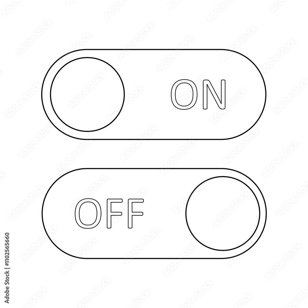 Poster on and off toggle switch button vector. turn on and turn off swipe buttons. toggle line icon templat