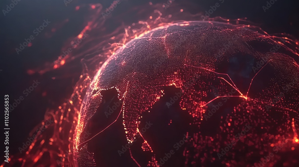 Aufkleber abstract digital representation of a networked globe in red hues