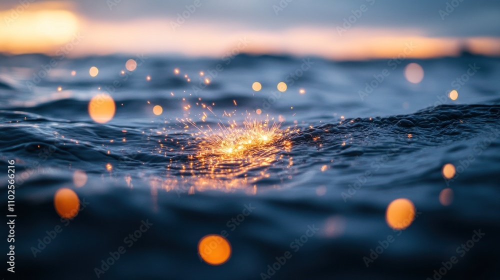 Aufkleber a shimmering surface of water with sparkling reflections and soft bokeh lights.