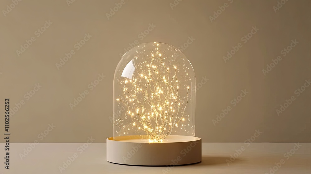 Poster magical light display in glass dome on minimalist table setting
