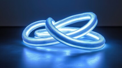 Fototapeta premium Abstract Blue Light Art with Twisting Neon Tubes in Dark Space