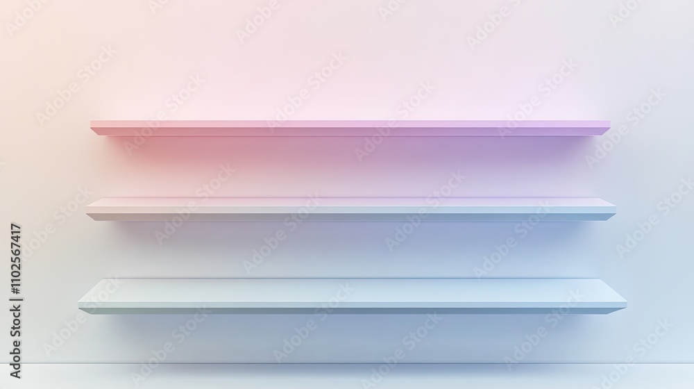 Poster minimalist floating shelves with soft pastel gradient background