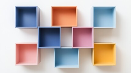 Colorful decorative boxes arranged on a white background