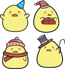 four set christmas chick illustration template