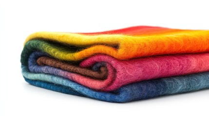 Vibrant Colorful Wool Blankets Stacked Neatly with Soft Texture