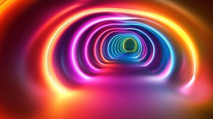 Naklejka premium Abstract neon shapes and glowing lines form a colorful retro-style vortex