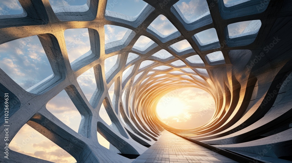 Poster abstract modern architecture with light and sky in tunnel perspective