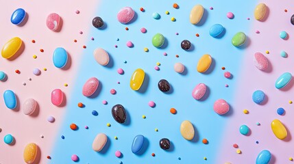 Colorful Candy and Sweet Treats on Pastel Backgrounds