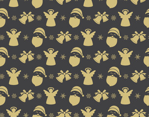 Gold and Black Merry Christmas Seamless Pattern. Luxury Christmas background. Xmas decoration. Holiday backgrounds, seamless pattern. Vector Santa illustration. 