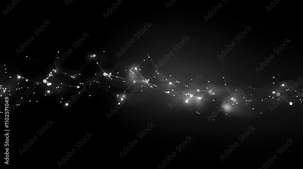 Poster abstract light particles flow with dark background and depth effects