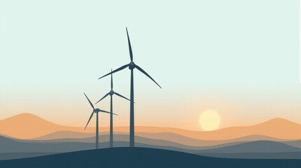 illustration of a landscape with wind turbines.