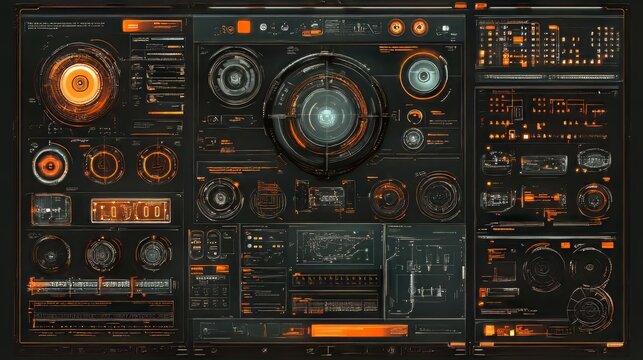 Futuristic Dashboard Interface with Orange Highlights