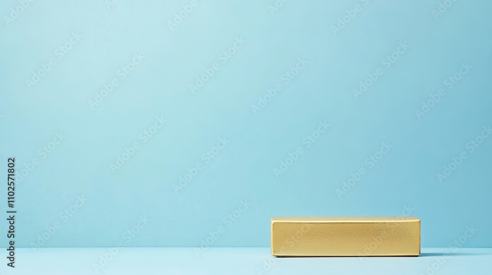 Poster simple gold box on blue background for minimalistic design concepts