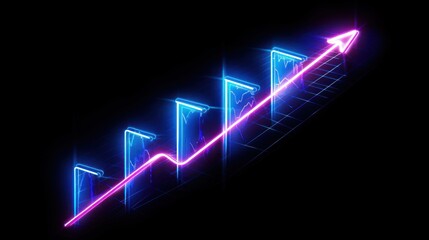 Neon upward trend graph showing growth.