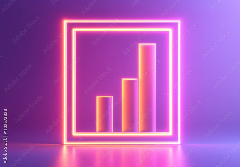 Aufkleber neon glow bar chart visualization against a purple background presenting business growth and success