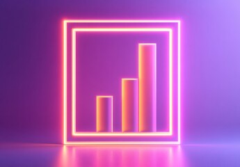 Neon Glow Bar Chart Visualization Against a Purple Background Presenting Business Growth and Success Metrics for Modern Digital Applications
