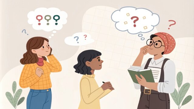 Text bubbles emerge from characters presenting dilemmas that challenge the reader to determine their fate within the plot.