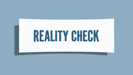 Reality Check. A card isolated on blue background.