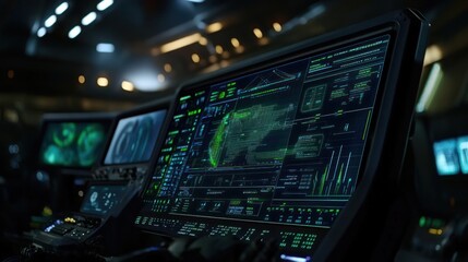 Obraz premium High-tech control panel displaying data and analytics for monitoring systems.