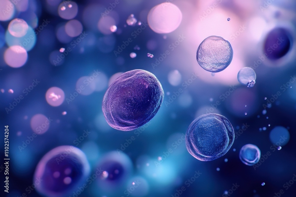 Poster microscopic view of bacteria floating in a fluid with a blurred background, depicting a scientific c