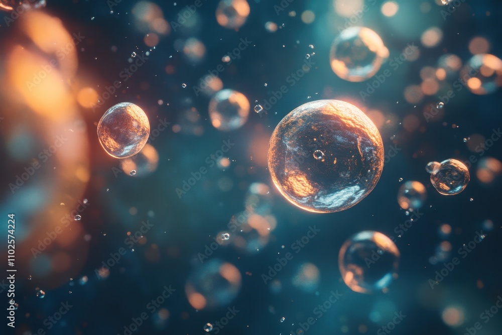 Poster microscopic view of bacteria floating in a fluid with a blurred background, depicting a scientific c