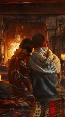 Obraz premium Cozy Couple by the Fireplace