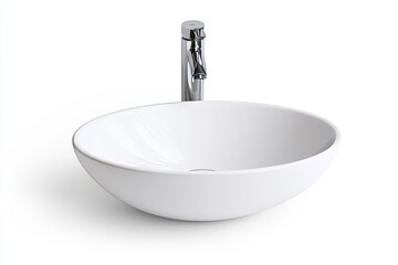 A white sink with a chrome faucet