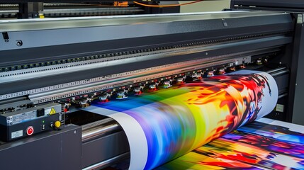 Large-Format Digital Printer Producing Vibrant, Colorful Artwork
