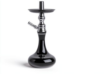 A black pipe with a silver top sits on a white background, hookah for smoking