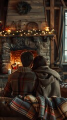 Cozy Couple by the Fireplace on a Winter Night