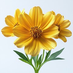 Fototapeta premium Yellow Coreopsis Flower with Daisy-Like Petals Against White Background