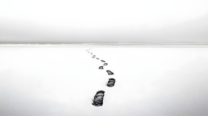 Silent Journey: Footprints Weaving Through Winterscape's Tapestry of Untouched Snow and Quiet Mysteries