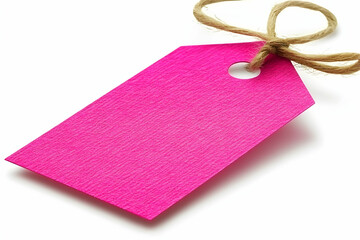 Vibrant Pink Tag with Jute Bow, A Blank Label for Festive Crafts and Decorations