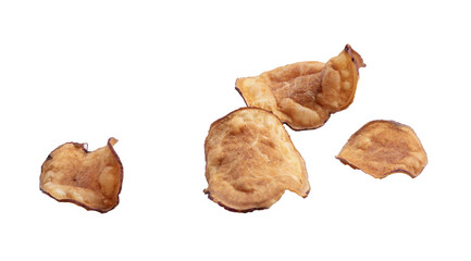 thin slices of sweet potato fries crispy dried chips isolated