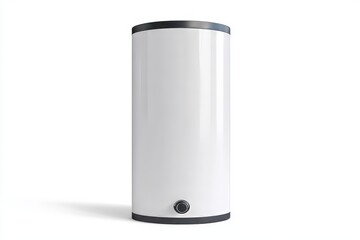 A white tank with a black cap and a black handle, boiler or water heater