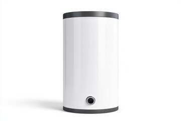 A white and black tank with a silver cap, boiler or water heater