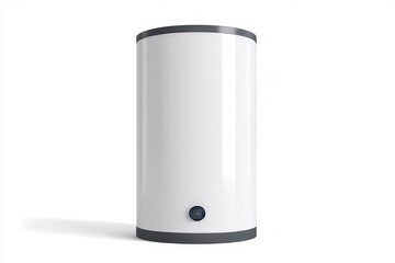 A white and grey tank with a blue and grey cap, boiler or water heater