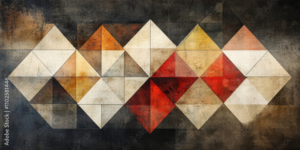 Poster brazilian art style. a geometric abstract artwork featuring a series of colorful, interlocking trian
