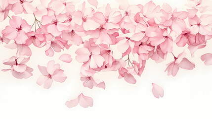 Fototapeta premium Sakura petals in ink, delicate pink petals cascading gracefully against a pristine white backdrop, evoking tranquility and the ephemeral beauty of spring. Ephemeral. Illustration